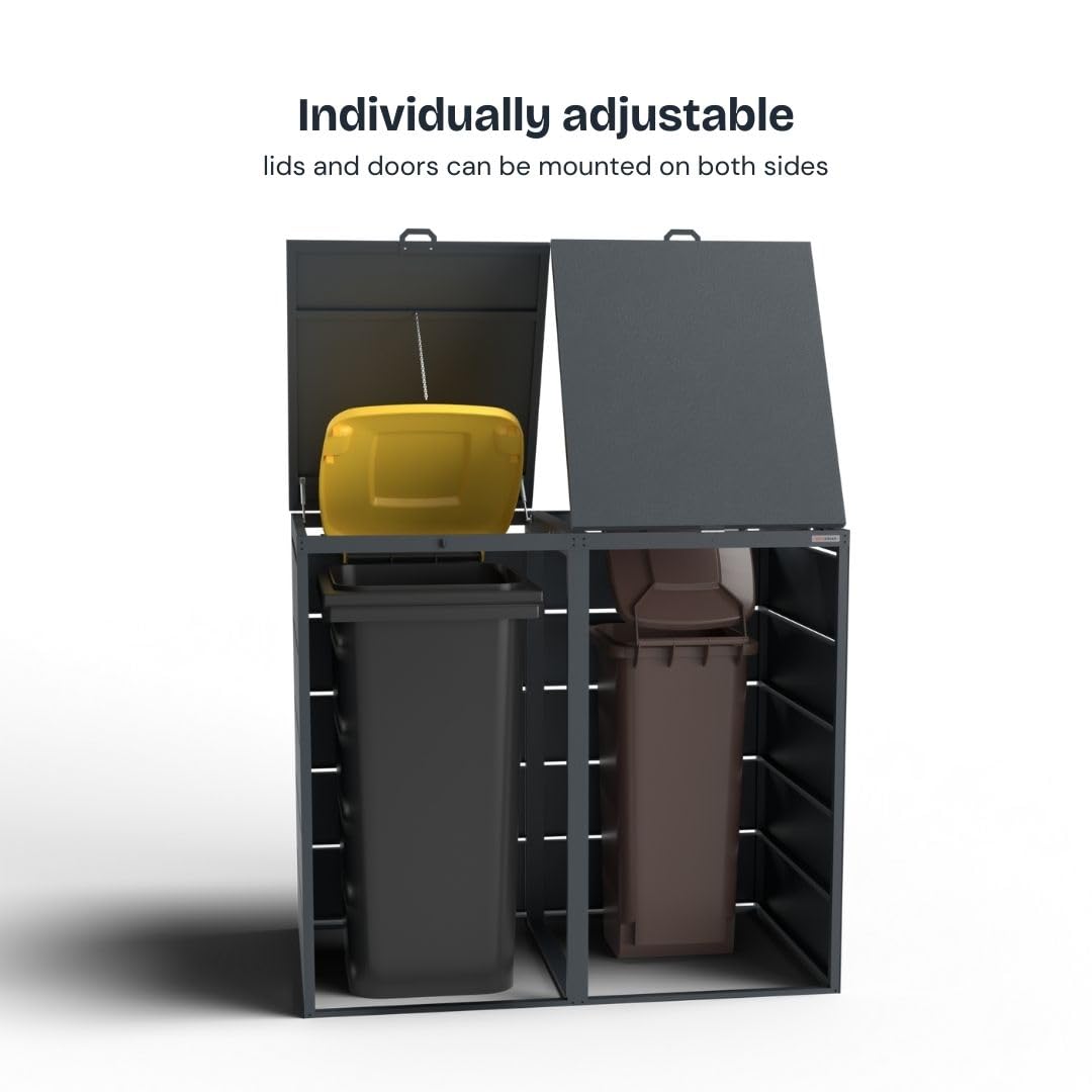 Dagobert Caja para Cubos de Basura 120L (3 Unidades) - Acero Galvanizado Resistente - Armario Exterior para Residuos - Cobertizo Impermeable para Jardín