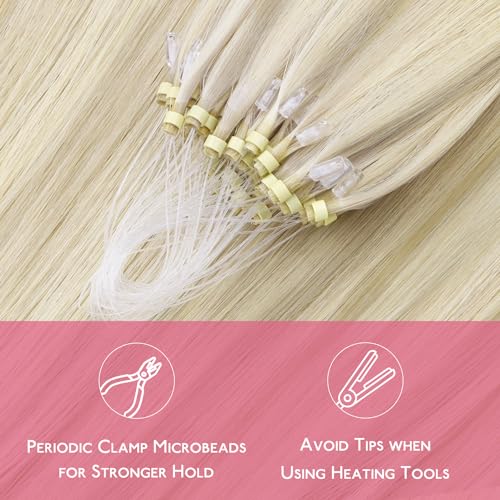 Image of WENNALIFE Microlink Hair Extensions Human Hair, 50g 50s 14 Inch Ash Blonde Highlighted Platinum Blonde Remy Hair Microbead Micro Link Microloop Microring Invisible Straight Natural Fusion Installation