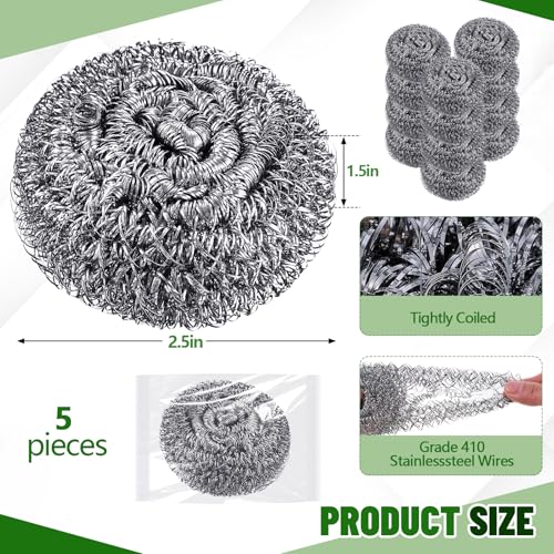 Image of Honeydak 5 Pack Stainless Steel Scourers Steel Wool Scrubbers Bulk Separately Packaged 2.5 Inch, 15 Gram Metal Scourers Sponges Wire Scouring Pad for Stove Pot Pan Oven Kitchen Restaurant(Classic)