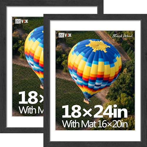 Image of VCK 18x24 Frame 2 Pack, Black Exclusive Wood, 16x20 Mat, for Picture