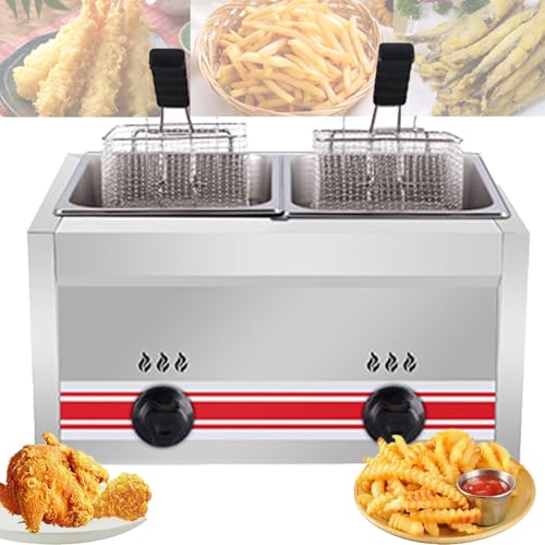 Commercial Single/Double-cylinder Gas Deep Fryer,Thickened Stainless Steel Countertop Oil Fryer, Large Capacity With Temperature Control,Double Fryer For French ((Double)