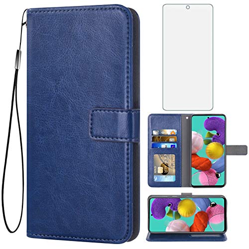Protection Samsung Galaxy A71 5G étui portefeuille cuir bleu antichoc