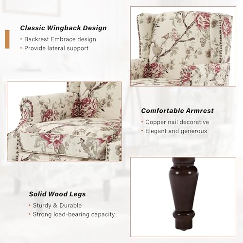 Sillón Floral Retráctil Beige con Patas de Madera miniatura 5