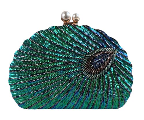 Sac à main paon bleu années 1920 avec perles et paillettes pour femme