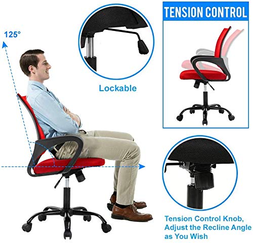 Meet Perfect Mid-Back Desk Office Chair, Ergonomic Modern Computer Chair With Lumbar Support And Armrest, Adjustable Executive Task Chair For Home, Study And Meeting Room- Mesh Back, Swivels (Red) #TOP3