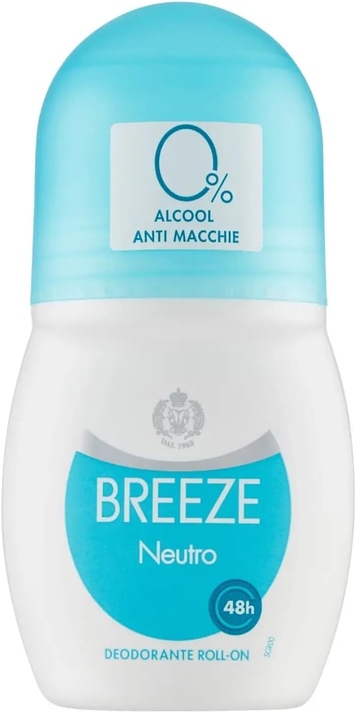 12x Breeze Neutro Deodorante Roll-On Hilft, die Schweißbildung 48 Stunden lang wirksam zu regulieren- Deodorant 50ml + Beni Culinari Kostenloser Schlüsselanhänger