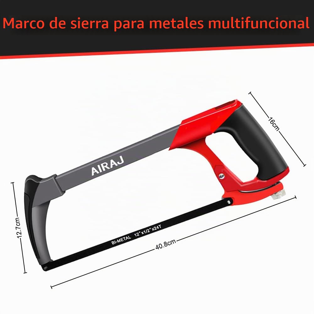 AIRAJ 300mm Sierra para Metales multiusos,Ajusta la Tensión,Con 10 hojas de sierra de acero,Sierras de Dos Ángulos de Corte (45 ° / 90 °),Sierras de mango para carpintería-sierra fina