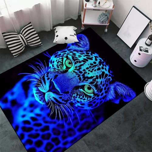 Tapis imprimé 3D léopard 200x300 cm antidérapant à poils courts pour salon - 5