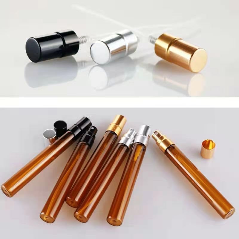 SHENGANG Botella atomizadora 50 unidades/lote 2 ml, 3 ml, 5 ml, 10 ml, botella de perfume de vidrio ámbar con atomizador, recipientes cosméticos vacíos para viajes, botella recargable recargable