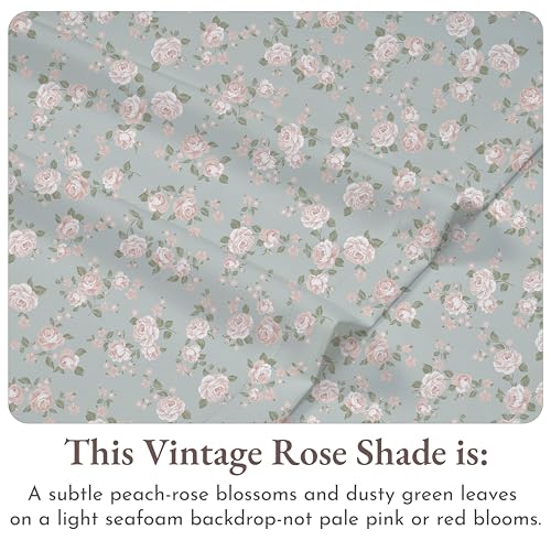 Image of California Design Den Printed Pattern Rose Queen Sheet Set, 100% Cotton Sateen Deep Pocket Queen Sheets & Pillowcase Set - Vintage Rose