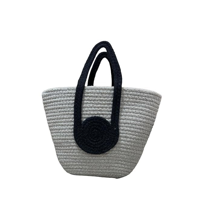 Gowithgreen Attractive HandBag | large ToteBag | SummerBag | BucketBag | BasketBag | Bamboo Tote | Beach Bags for Women | BohoBag | Handbag | JuteBag | Handmade Bag (Beige & White)-image-31