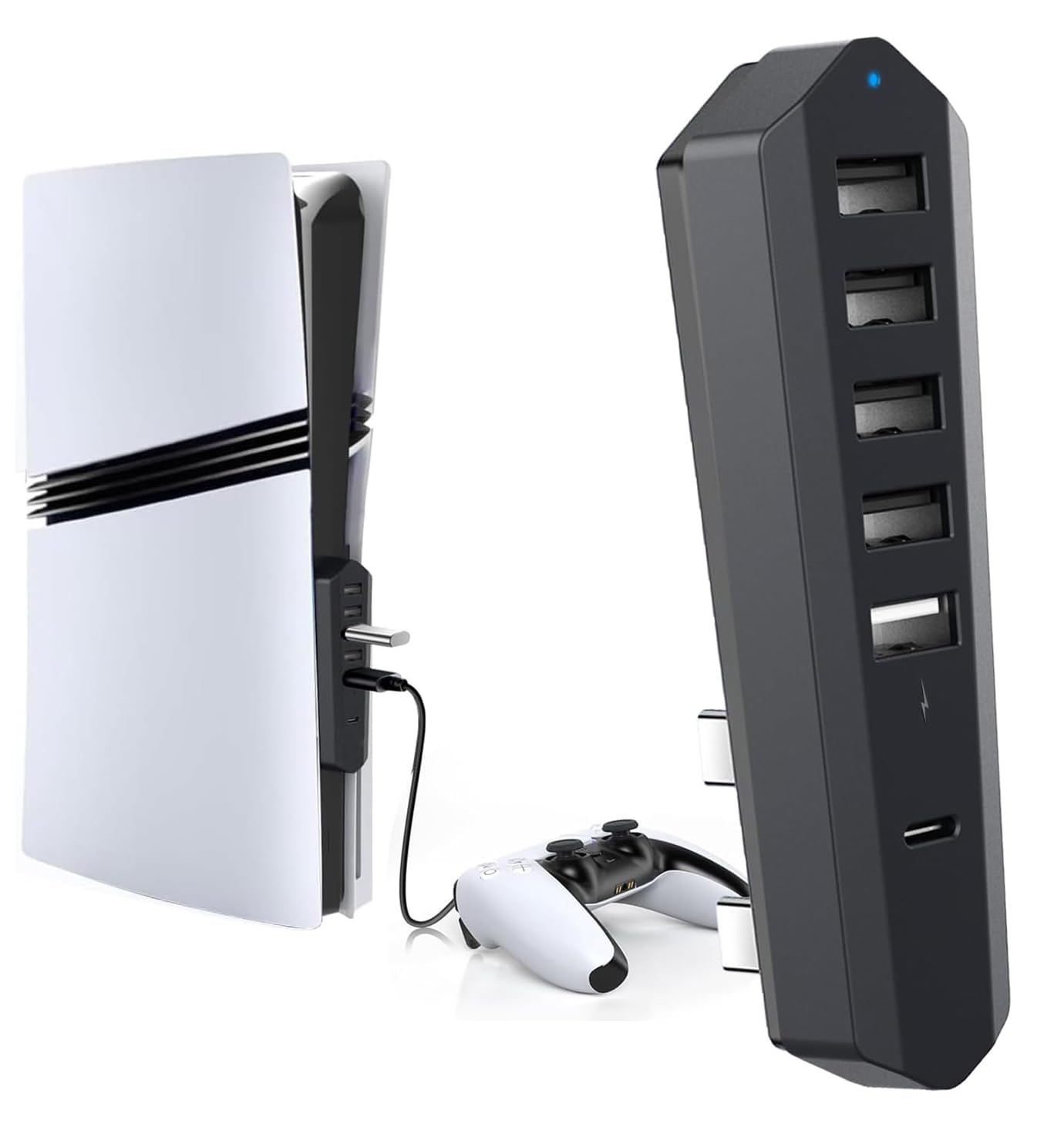 【PS5 Pro/Slim対応】ipega USBハブ 6ポート拡張 一体型【USB3.0/2.0/Type-C】高速データ転送 USBポート増設 ハブ 本体装着型 コントローラー/キーボード/マウス接続可能 日本語説明書付き ブラック