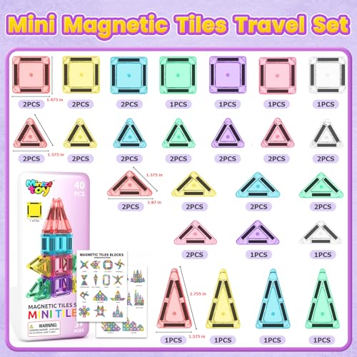 Image of 40PCS Magnetic Tiles Mini Travel Essentials Toddler Toys with Case Set, Preschool Montessori Education Magnetic Building Blocks Games Sensory Toys for 3 4 5 Year Old Boys Girls Birthday Gifts