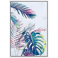 SIGNWIN Framed Canvas Wall Art Pink and Green Tropical Monsteras Leaves Botanical Plants Watercolor Abstract Modern Relax/Calm Pastel for Living Room, Bedroom, Office - 16
