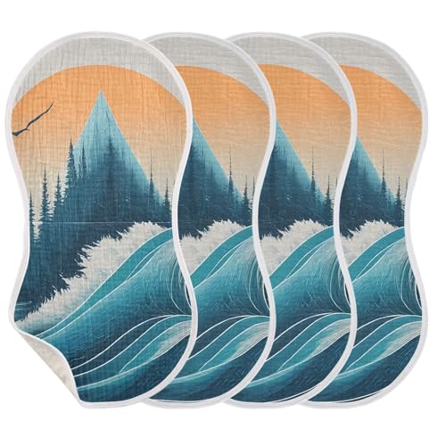 Muslin Burp Cloth for Baby 2PCS Sunset Mountain Sea Waves Super Absorbent Burping Cloths, Bibs for Newborn Boys Girls3