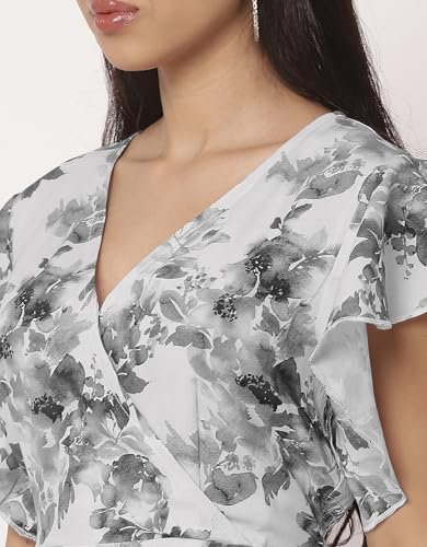 Image of Moomaya Women's Printed Dress, V-Neck, Short Sleeves, Ruffled Midi Summer Dress