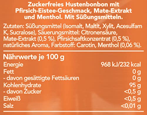 WICK IceTea Pfirsich Hustenbonbons mit kühlendem Menthol und Mate-Extrakt, ohne Zucker - 1er Pack (1 x 72 g)