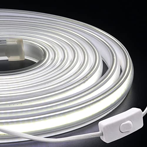 XUNATA Striscia LED COB 220V con Interruttore, Alta luminosità 576 LEDs, IP65 impermeabile, Nastri LED Flessibile Luce a Corda con Alimentatore (2m, Bianco Freddo)
