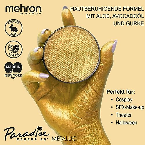 Image of Mehron Makeup Paradise Makeup AQ Pro Size | Stage & Screen, Face & Body Painting, Special FX, Beauty, Cosplay, and Halloween | Water Activated Face Paint & Body Paint 1.4 oz (40 g) (Metallic Gold)