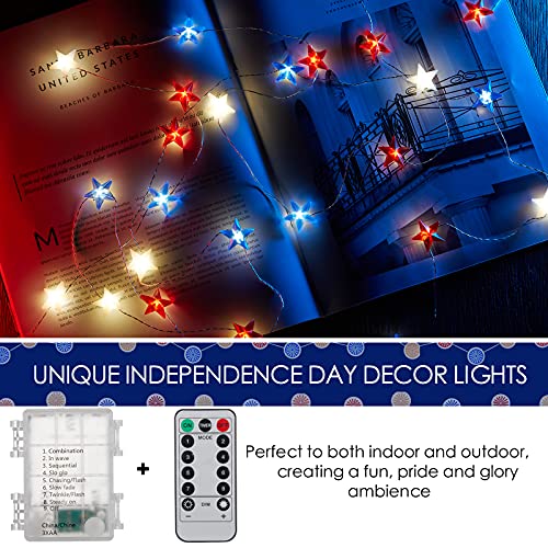 4Th Of July Lights - 16 Ft 50 Led Red White And Blue Lights Battery Operated, Patriotic Light With Remote & Timer, Star String Light For Independence Day, Memorial Day, Fourth Of July Decor (Star) #TOP5