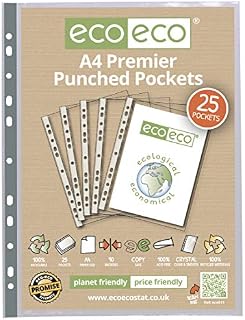Punched Pocket A4 Strong Premier 90 Micron Transparent Poly Wallets Glass Clear Sheet Protector Sleeve - 78211 (Pack of 25 x 1)