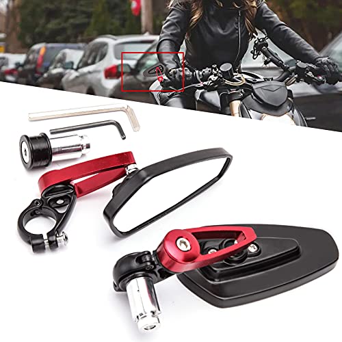 Red 7/8 Bar End Motorcycle Mirror Rearview CNC Motorcycle Mirrors Compatible With Honda GROM MXS125 CB500F Yamaha MT-03 MT-07 FZ-07 MT-09 MT-10 Z125 pro Z650 Z750 and More