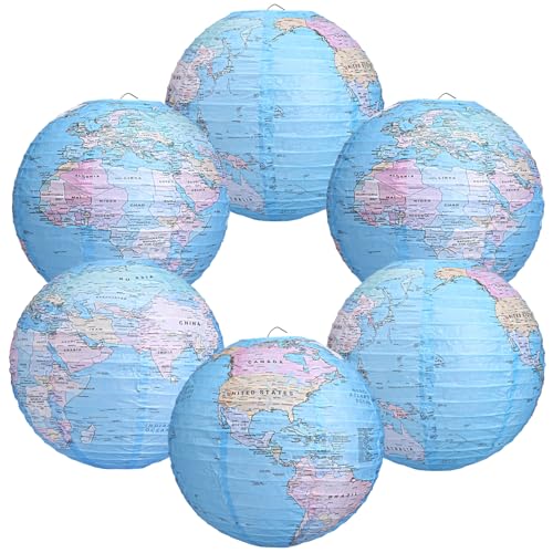 Image of Globe Hanging Paper Lanterns, Around The World Earth Day Decorations, Travel Themed Paper Lanterns for Classroom Decorations Travel Party Decorations (12 inch, 6pcs)