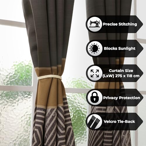 Image of Story@Home Blackout Digital Print Window Curtains 5 Feet Long Set of 2 | Room Darkening Curtain | Thermal Insulated Curtains for Living Room | (118 X 152 Cm, Dark Brown)