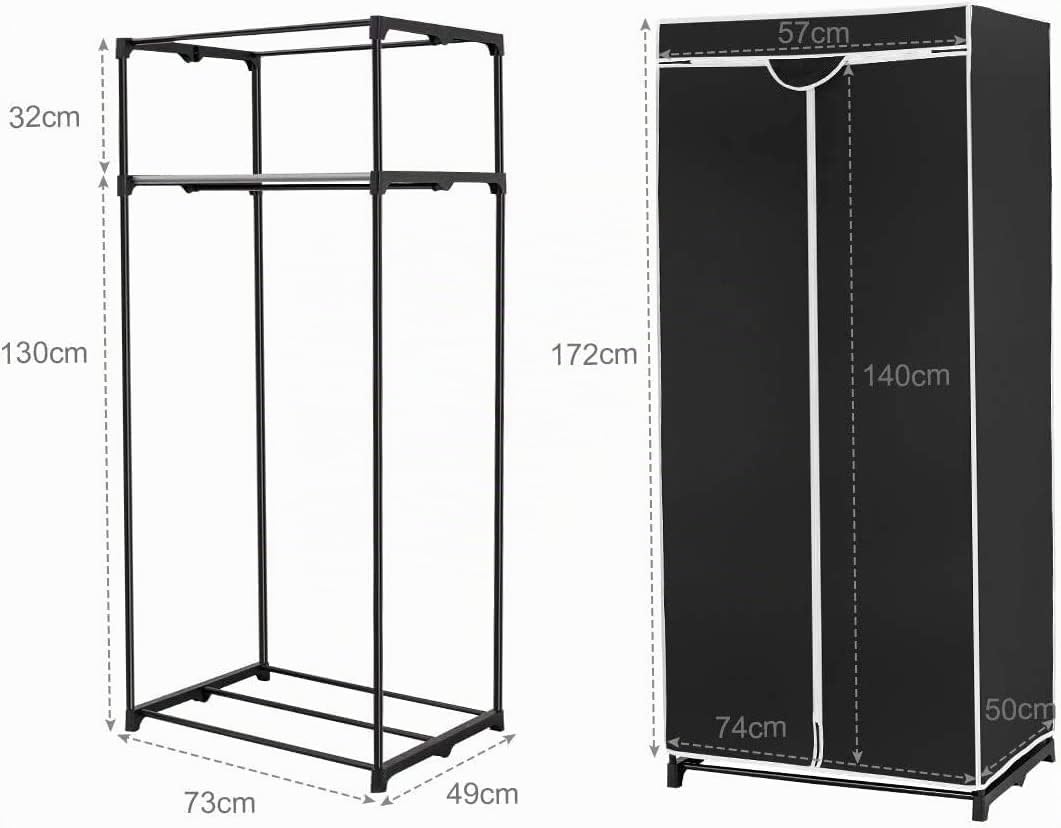 RELAX4LIFE Armoire de Rangement en Tissu Non-tissé avec Structure Métallique, Penderie de Vêtement Pliable avec Grand Espace de Stockage pour Chambre, Vestiaire,75 X 50 X 170 CM (Noir)