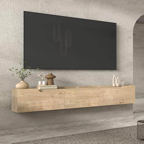 Atelier Mobili Floating TV Stand for Up to 80 Inch TVs – Wall Mounted Entertainment Center with Storage – Modern Floating Media Console with Cable Management – Oak/White Finishes (Oak)