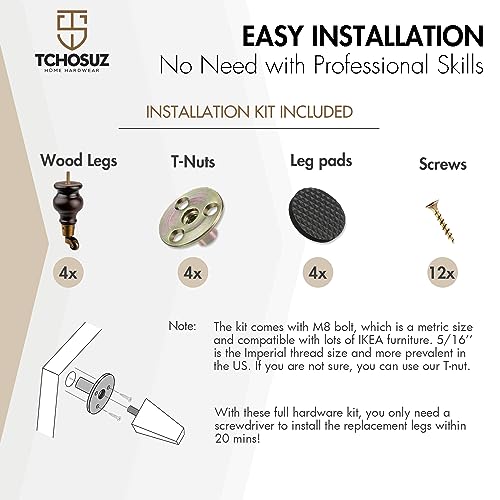 TCHOSUZ 6 inch Solid Wood Furniture Legs with Casters & M8 Bolts Set of 4 by TCHOSUZ - Used condition - Image 5