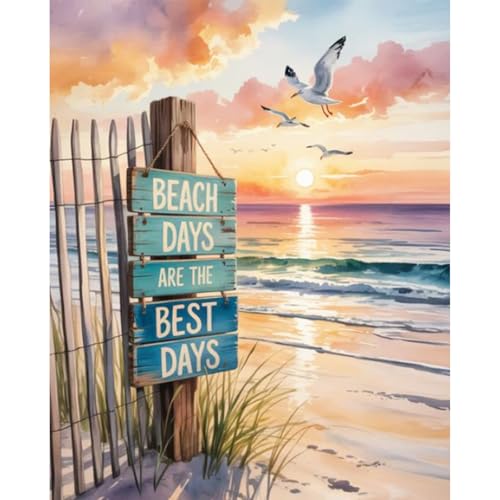 Cytheron Paint by Numbers Kit for Adults Beach Adult Paint by Number Kits on Canvas Without Frame for Beginner Sunset Landscape DIY Acrylic Painting by Numbers Kit for Gift Wall Decor 16x20 Inch