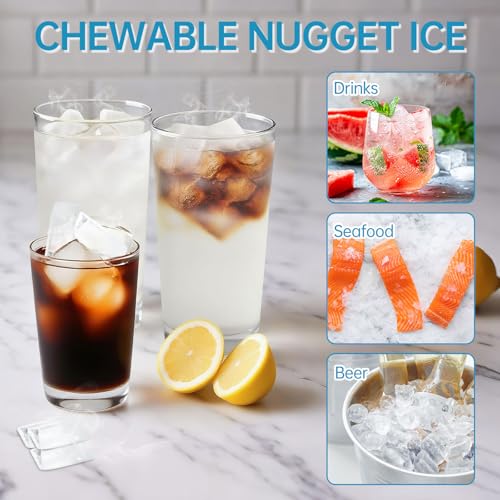Image of Commercial Nugget Ice Maker Machine, 100Lbs /24H Pellet Chewable Ice | 3-IN-1 Nugget Ice Maker with Ice & Water Dispenser, Self-Cleaning, Countertop Stainless Steel for Business,Office,Party