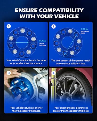 Image of Orion Motor Tech Hub Centric 5x114.3 Wheel Spacers, 1 inch Blue Wheel Spacers with M12x1.5 Studs Compatible with Honda Accord Honda Civic Honda CRV Acura RSX Acura TL, 64.1mm Bore Wheel Spacer Kit, 4pcs