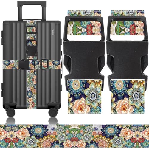 2 Pack Luggage Straps for Suitcases Adjustable Luggage Belt TSA Approved, Bright Colors Travel Packing Straps with Quick Release Buckle Unique Nylon for Sleeping Bag Car Seat, Flower Mix