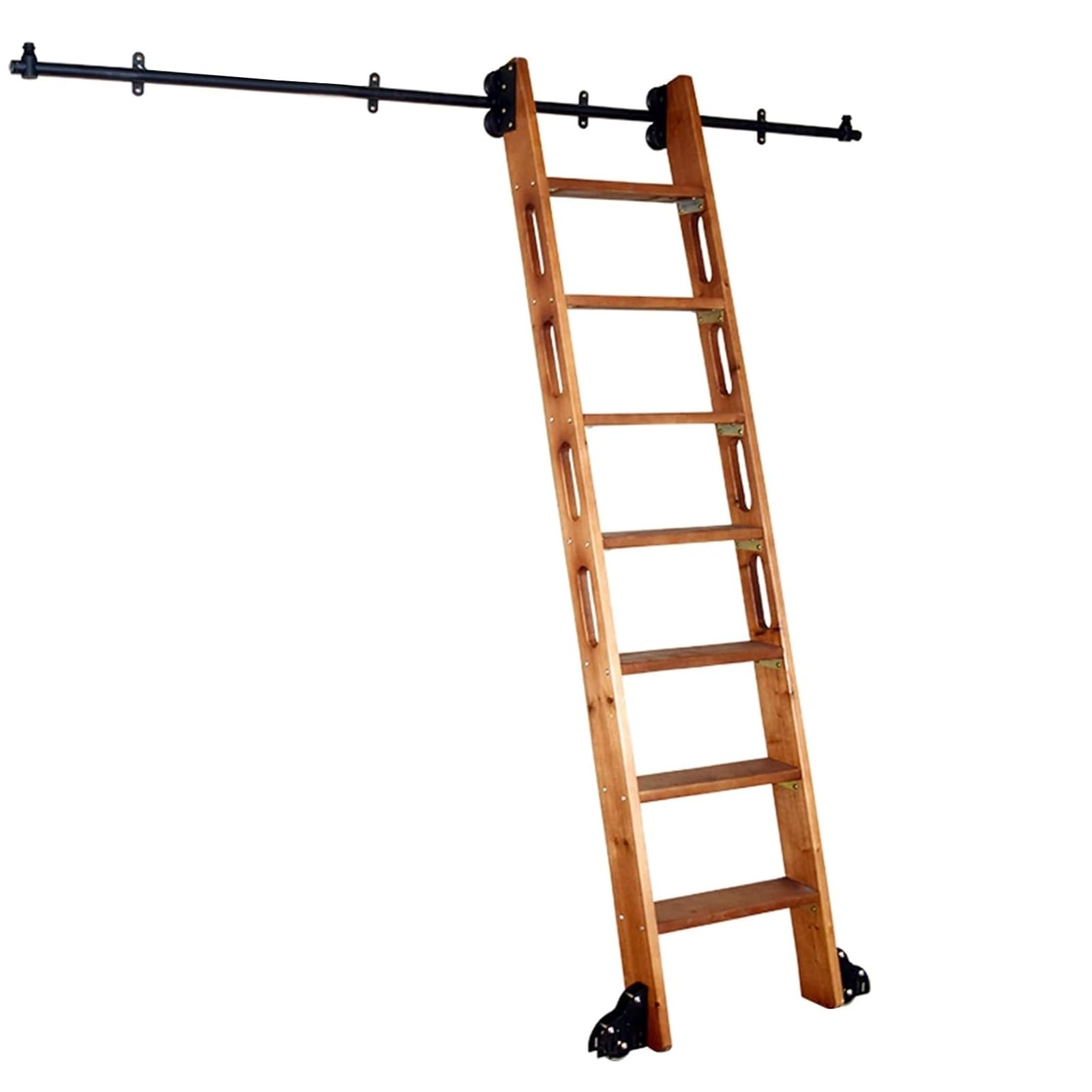 Library Ladder Rolling Kit Sliding Rail Track Hardware Kit 3ft - 24ft Sliding Wood Ladder Track Rail Kit Closet Round Tube Carbon Steel Slide Kit (No Ladder)(16ft/500cm Track kit)