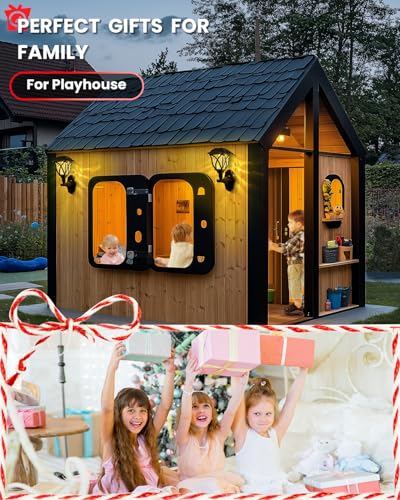 TISEJOY Solar Wall Lantern Outdoor Playhouse Light, Waterproof Decorative Solar Powered for Playground, Storage Shed, Dog House, Garden Wall, Fence, Patio, Backyard (2 Pack)