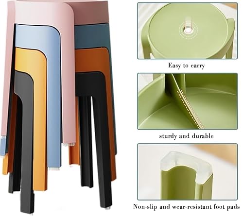 Taburetes apilables de plástico, sillas redondas portátiles sin respaldo para cocinas y jardines, disponibles en 10 colores, soluciones de asientos grises para exteriores - imagen 4