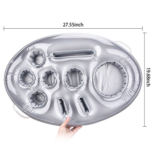 Feebria Inflatable Floating Drink Holder With 9 Holes Large Capacity Drink Float For Pools & Hot Tub (Sliver) #TOP1