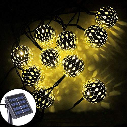 Image of XERGY Solar String Lights Moroccan Ball 6 Meter Long 20 LED Fairy String Lights Lantern for Outdoor Garden, Lawn, Diwali, Balcony, Terrace, Party, Home Decoration (Warm White)