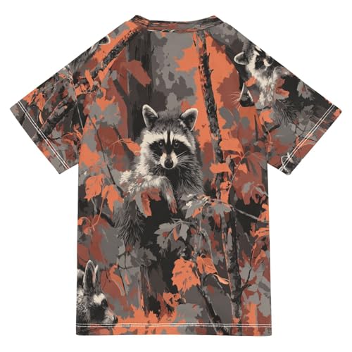 Boys Short Sleeve T-Shirts Raccoon Maple Leaf Rashguard Kids Swim Shirts Sun UPF 50+2