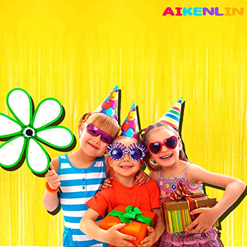 Image of 4 Pack 3.2Ft x 8.2Ft Yellow Foil Fringe Curtain Backdrop, Metallic Tinsel Foil Fringe Streamers Curtains Background for Photo Booth, Birthday, Wedding, Halloween, Christmas Party Decoration
