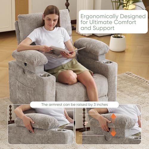 Sillón reclinable con masaje Chenille Gris miniatura 3