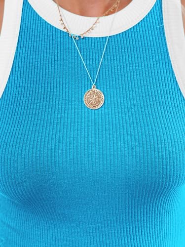 Image of siliteelon Womens Colorblock Racerback Crew Neck Casual Basic Ribbed Fitted Tank Top Sleeveless Camis