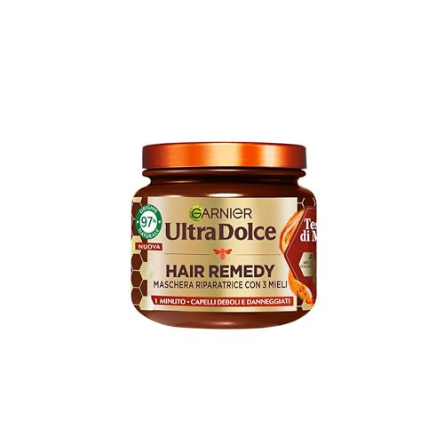 Garnier Ultra Dolce Tesori di Miele, Maschera Riparatrice Per Capelli Danneggiati, 97% Origine Naturale, 1 Minuto di Posa, Senza siliconi, Hair Remedy, 340 ml
