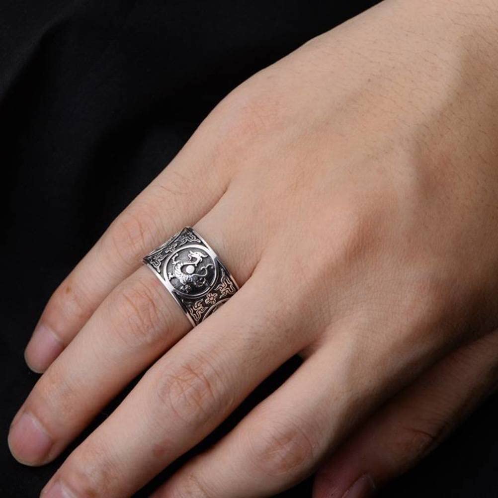 Anillo Retro S999 Plata Esterlina Plata Esterlina Cuatro Grandes Bestias Anillo Ancho Creativo Regalo de Los Hombres Anillo Dominante1, 61mm