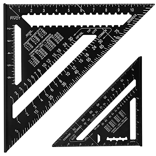 Beslands Aluminum 12-inch & 7-inch Rafter Square Carpenter Set Measuring Layout Tool Alloy Metal Triangle Ruler Protractor for Woodworking and Carpentry （Imperial）…