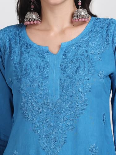 Image of Women's Lucknowi Chikankari Hand-Embroidered Rayon Dyed Kurta, Palazzo & Dupatta 3-Piece Set | Festive, Ethnic & Casual Suit