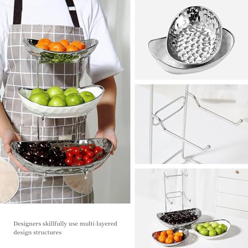 Frutero de cerámica de 3 niveles, bandeja de porcelana para frutas y dulces 6