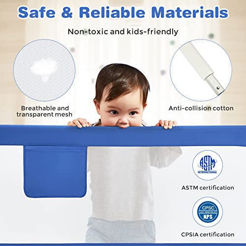 Baby Joy Bed Rail For Toddlers, 57’’ Extra Long, Height Adjustable & Foldable Baby Bed Rail Guard W/Storage Pocket & Double Safety Child Lock For Kids Twin Double Full Size Queen King Mattress (Blue) #TOP5